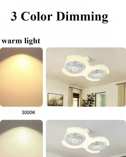 Double Head E27 Ceiling Fan Light with Remote Control Adjustable Angle and Silent Design Suitable for Bedrooms and Living Rooms