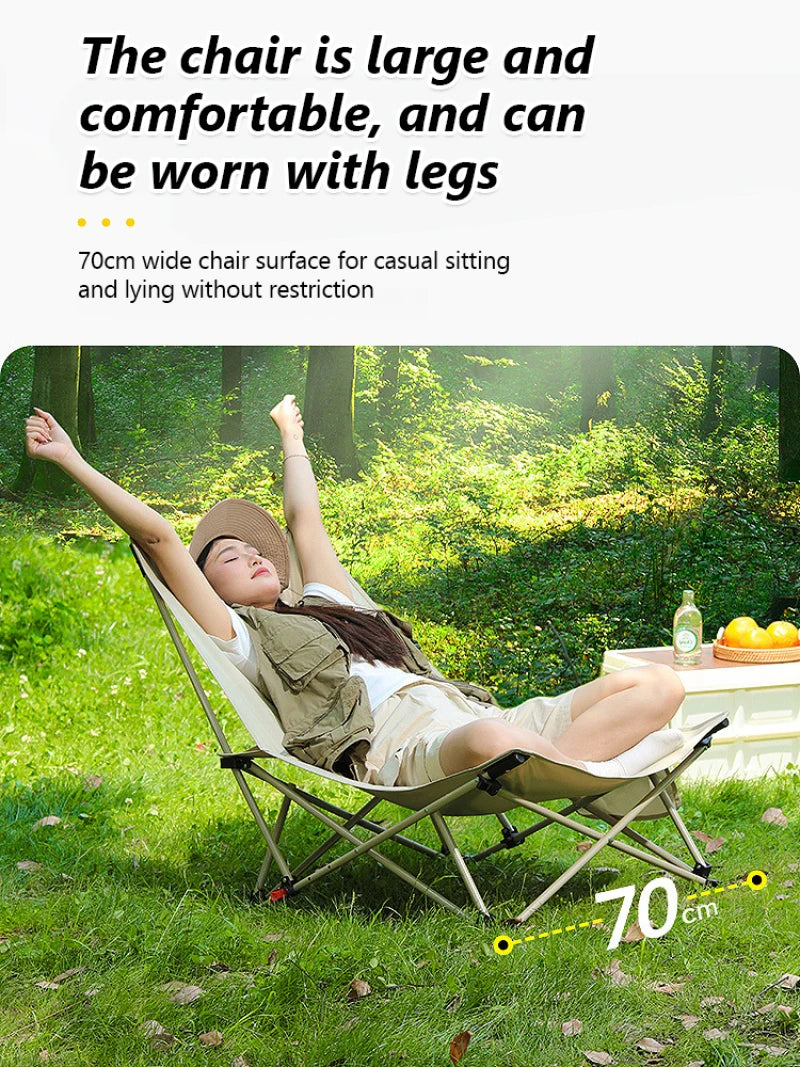 Outdoor Portable Folding Chair Camping Outing Lightweight Adjustable Recliner Fishing Leisure Chair Lunch Break Back Moon Chair