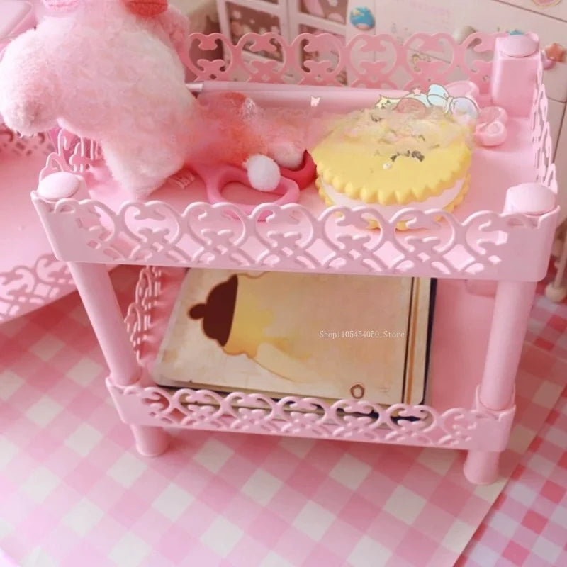Pink 2 Tier 3 Tier Storage Shelf Handmade DIY Home Bedroom Study Room Desktop Storage Anime Figures Place Plastic Storage Shelf