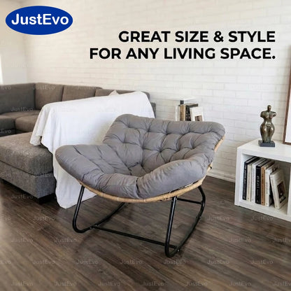 JustEvo Oversized Patio Rocking Chair with Thick Cushion, PE Wicker Outdoor Lounge Chair, Sturdy Metal Frame Garden Seating for Garden, Balcony, and Porch