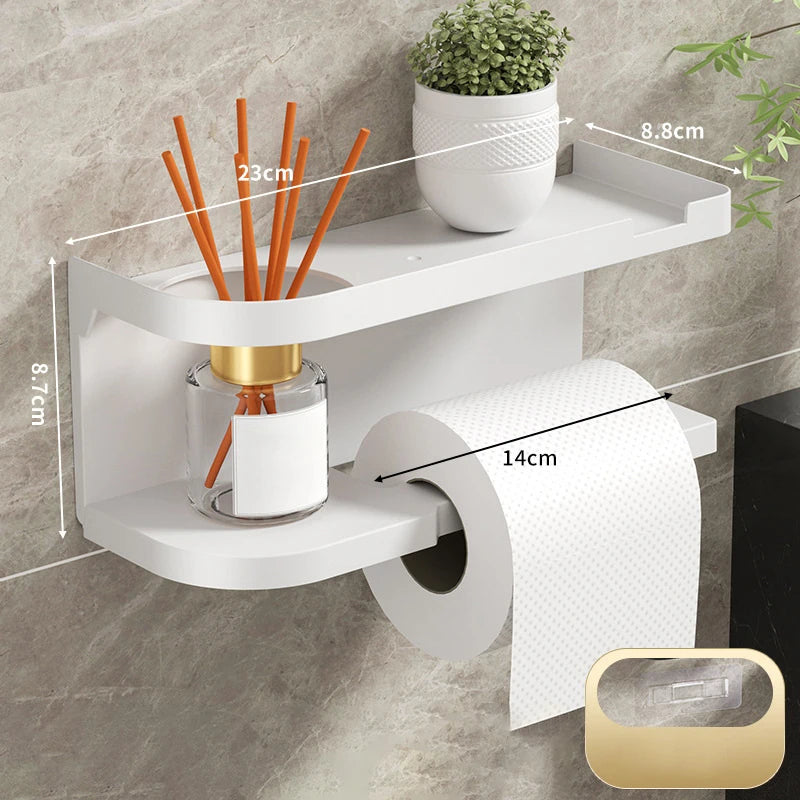 Self Adhesive Toilet Paper Holder Wall Mounted Kitchen Towel Rack Storage Organizer Bathroom Accessories No Drill Wall Storage