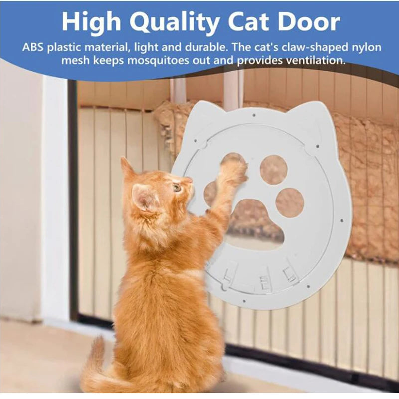 4 Ways Lock Small Cat Paw Print Flap Pet Door Puppy Door for Interior Exterior Door Window Lockable Safe Dog Gate Screen Door
