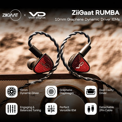 Pre-order Linsoul ZiiGaat x Vivir Digital: RUMBA 10mm Graphene Dynamic Driver In-Ear Monitor with Balanced Tonal Signature