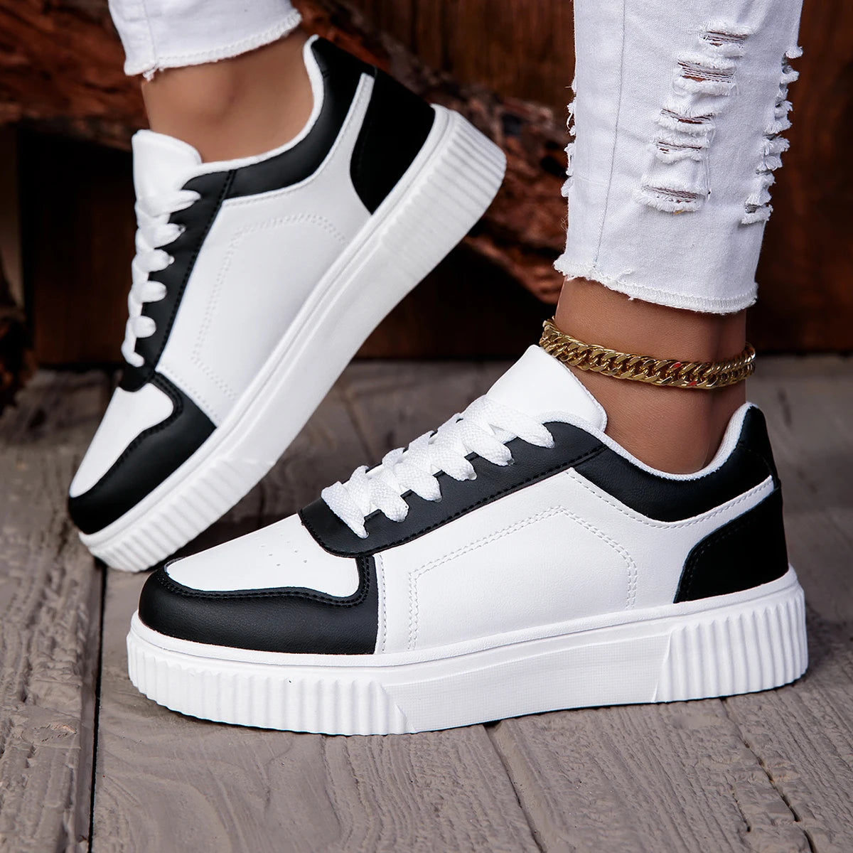 ZERJER Unisex Sneakers, New Arrival Large Size Classic Retro Men's Sports Skate Shoes, White Thick-Soled Tennis Shoes, Solid Col