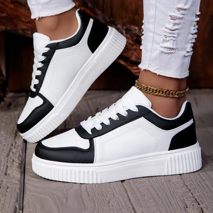 ZERJER Unisex Sneakers, New Arrival Large Size Classic Retro Men's Sports Skate Shoes, White Thick-Soled Tennis Shoes, Solid Col