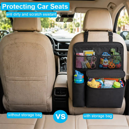 Car Seat Storage Bag Multifunctional Car Backseat Organizer 4-Pocket Wear-Resistant Tissue/Cup Holder Waterproof Anti-Kick Pad