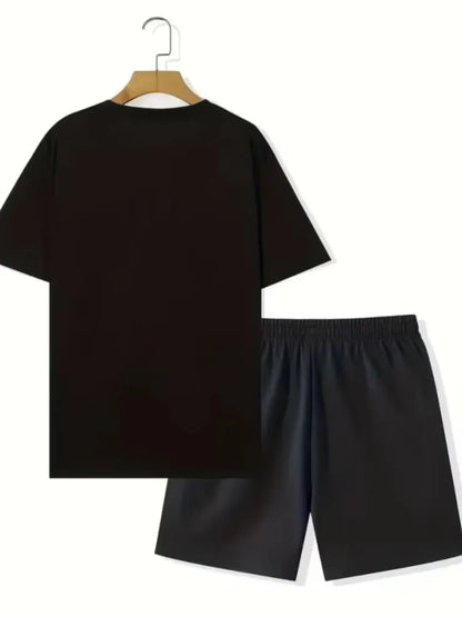 2025 Mens Summer Casual Suit Textured Printed Mixed Color Short Sleeve Outdoor Street Fashion Shorts Two Piece Pocket Loose Suit