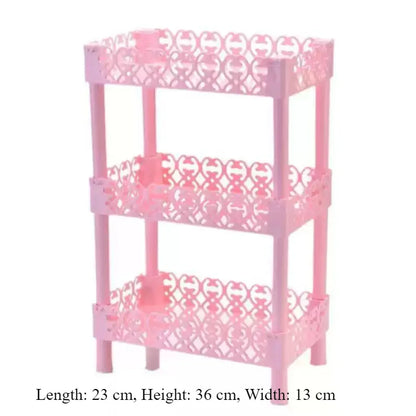 Pink 2 Tier 3 Tier Storage Shelf Handmade DIY Home Bedroom Study Room Desktop Storage Anime Figures Place Plastic Storage Shelf