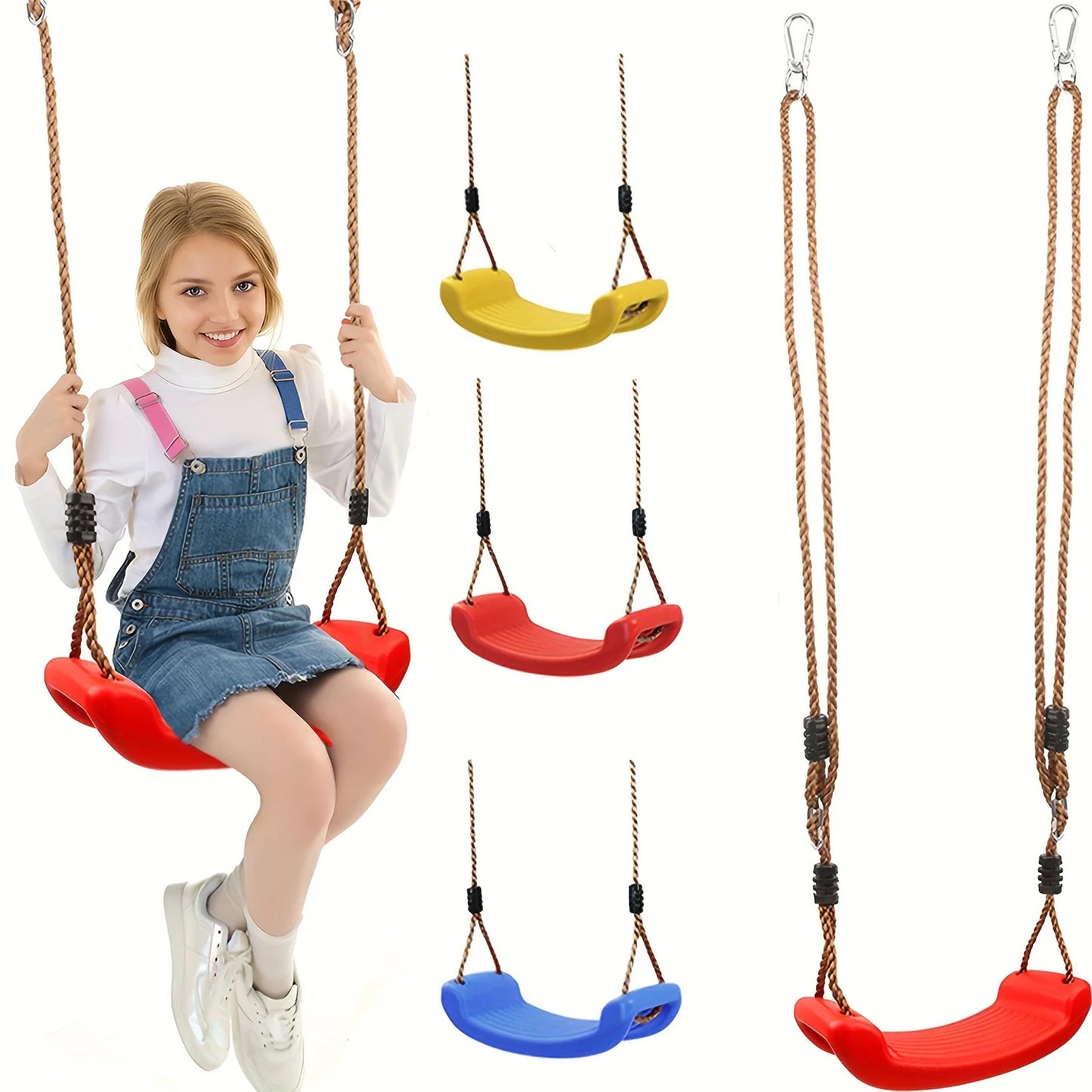 Adjustable Adult Swing Chair for Garden & Patio | No Tools Needed Installation, Soft Rope & Plastic Design | Red Outdoor Hanging