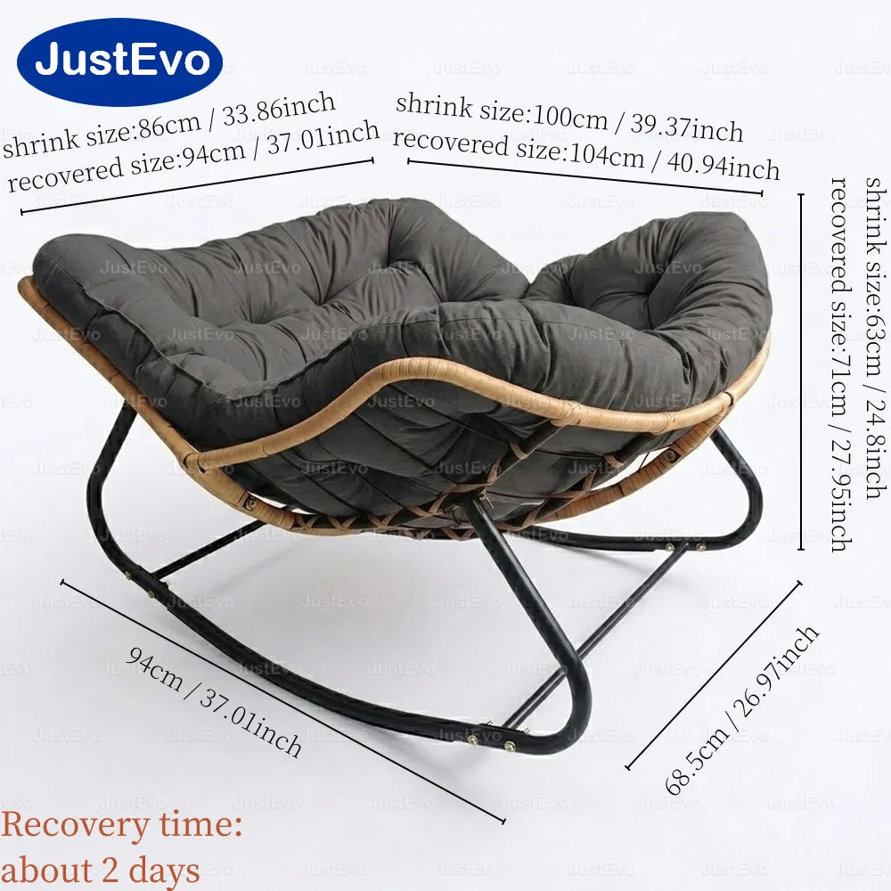 JustEvo Oversized Patio Rocking Chair with Thick Cushion, PE Wicker Outdoor Lounge Chair, Sturdy Metal Frame Garden Seating for Garden, Balcony, and Porch