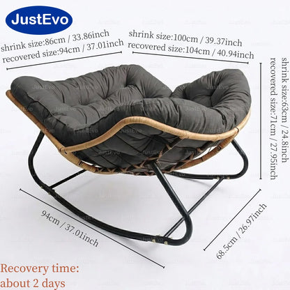 JustEvo Oversized Patio Rocking Chair with Thick Cushion, PE Wicker Outdoor Lounge Chair, Sturdy Metal Frame Garden Seating for Garden, Balcony, and Porch