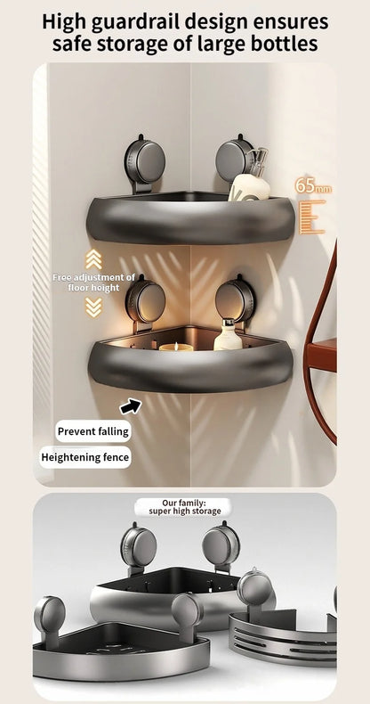 Wall-Mounted Suction Cup Bathroom Corner Storage Shelf – No-Drill Triangle Organizer Rack for Shower, Toilet & Washstand