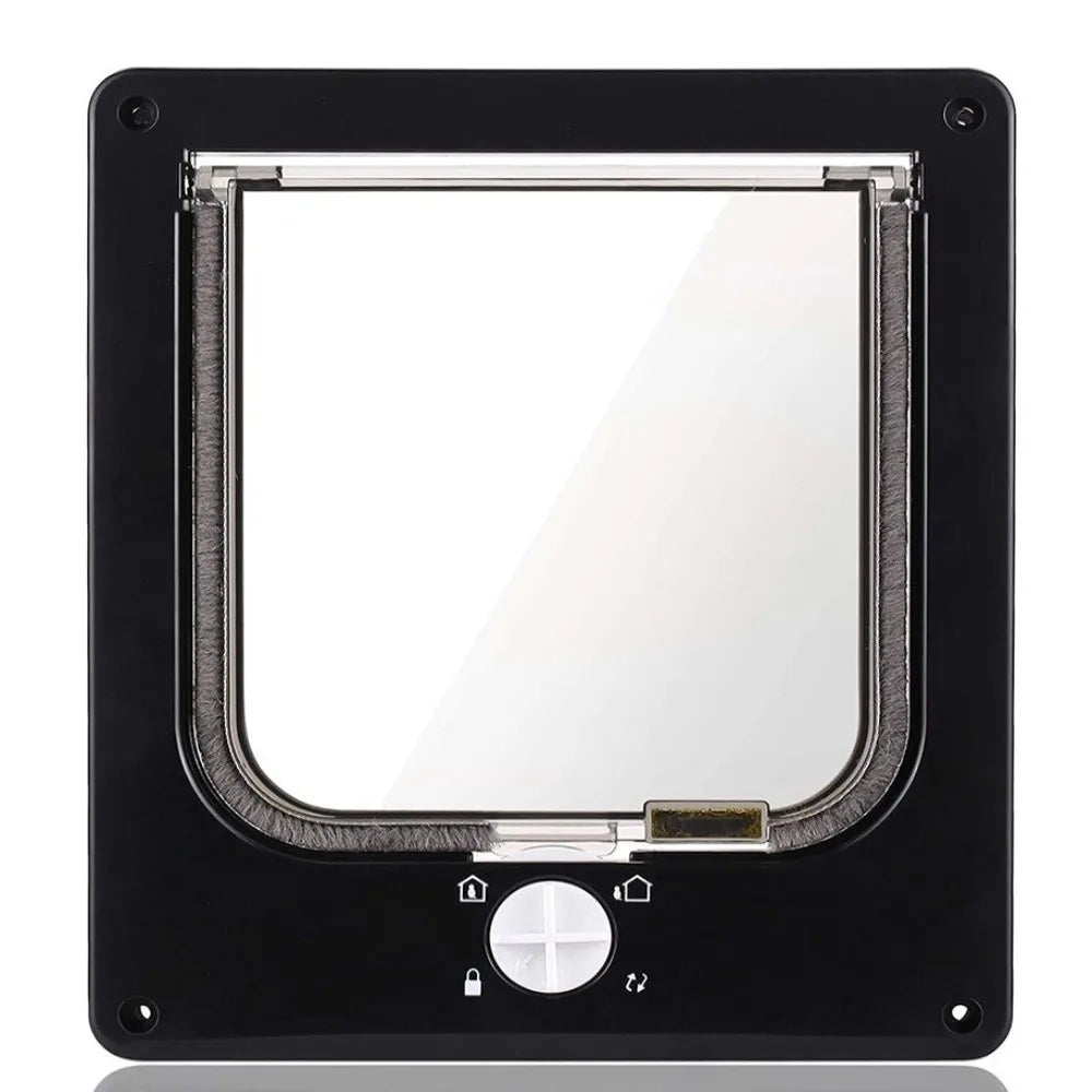 4 Ways Locking Cat Flap Door with Security Lock ABS Easy Installation Self-Closing Pet Door Turn Knob Weatherproof Dog Flap Door