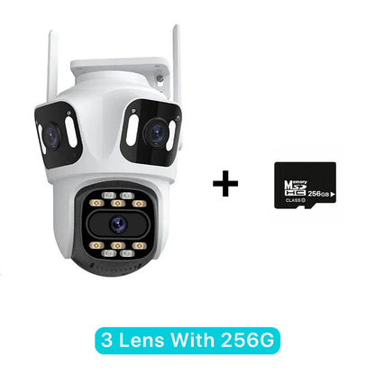 Three Lens PTZ IP Camera Outdoor HD Three Screen WiFi Security Camera Auto Tracking Dual Len Wirelss CCTV Camera iCsee