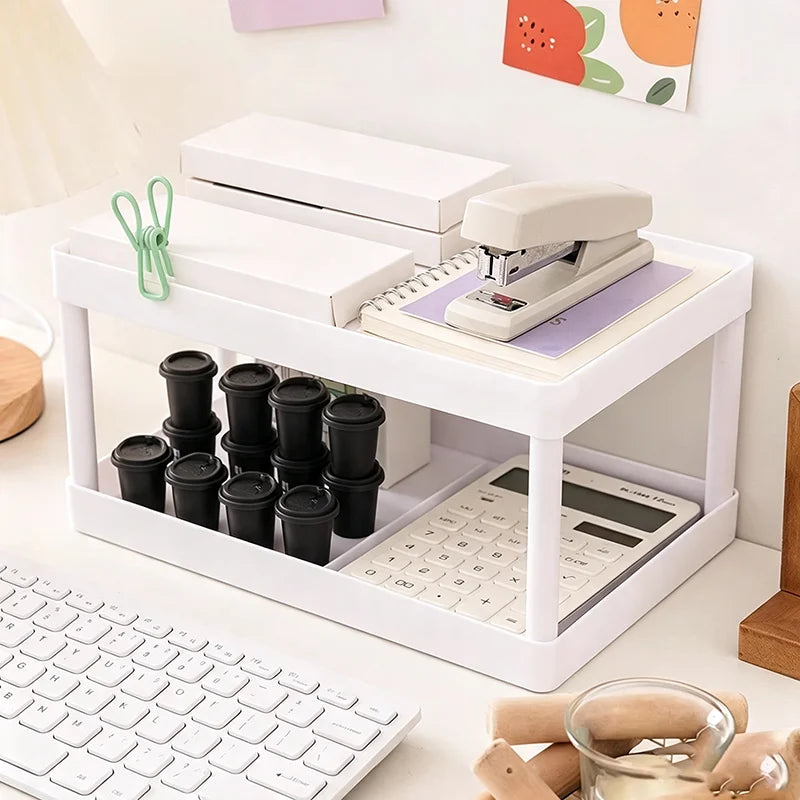 Versatile Double Layer Desktop Storage Rack Plastic Organizer for Bedroom Office Cosmetics Student Dormitory Small Items