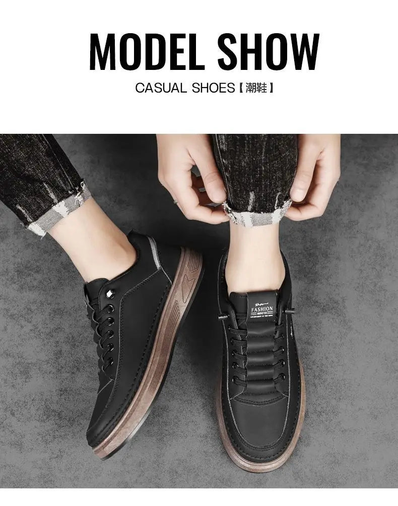 Men's White Platform Sneakers 2026 Autumn Breathable PU Thick Sole Casual Daily Streetwear Korean Style Footwear