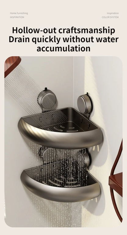 Wall-Mounted Suction Cup Bathroom Corner Storage Shelf – No-Drill Triangle Organizer Rack for Shower, Toilet & Washstand