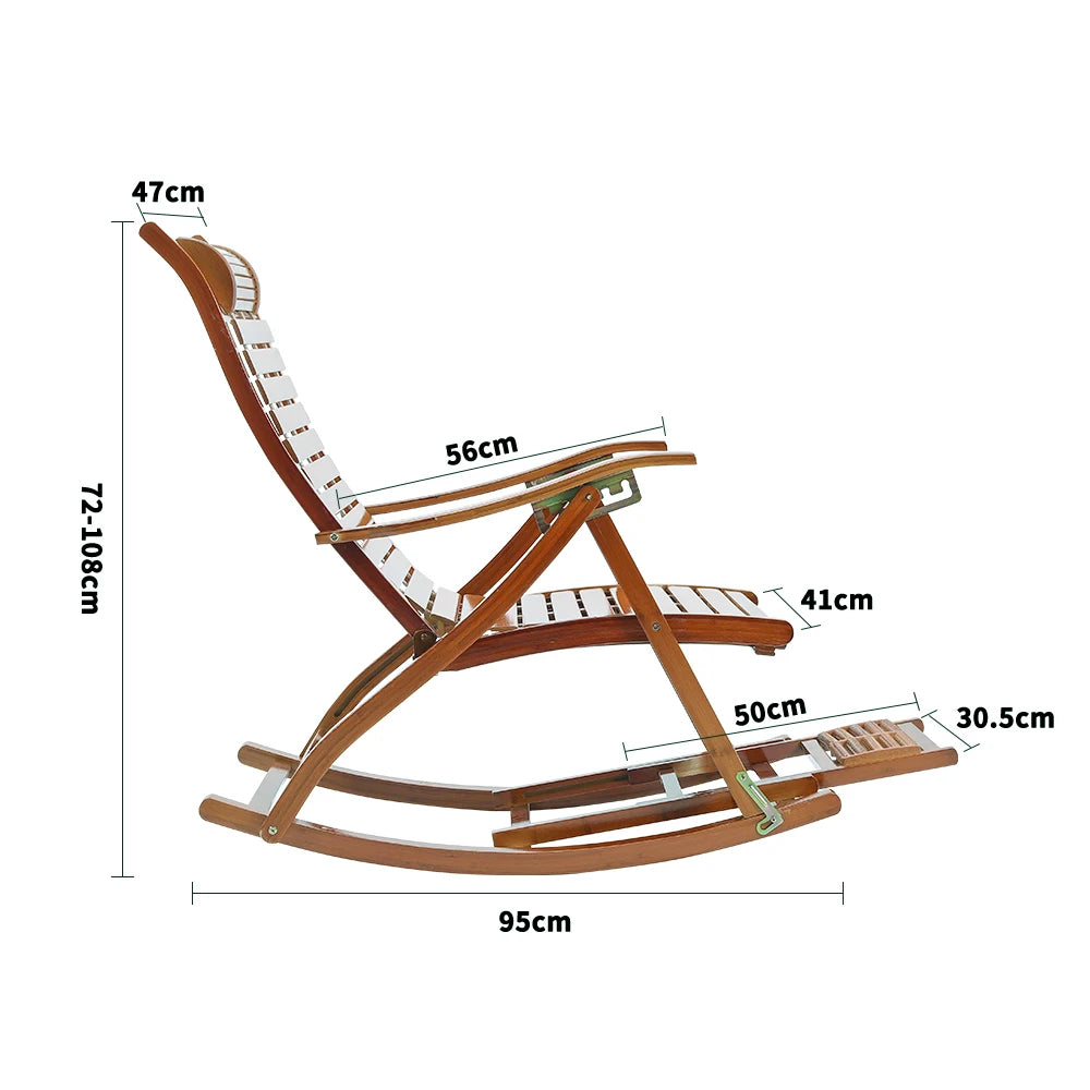 Portable bamboo rocking chair foldable lounge chair outdoor terrace garden leisure rocking chair lunch break lounge chair