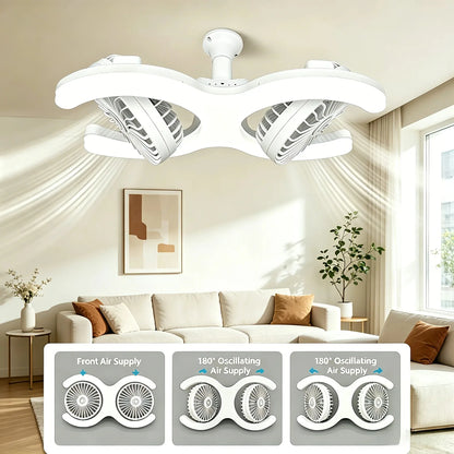 Double Head E27 Ceiling Fan Light with Remote Control Adjustable Angle and Silent Design Suitable for Bedrooms and Living Rooms