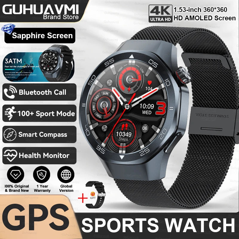 2026New Luxury Mens GPS Motion Smart Watch Military Wristwatch Waterproof Compass Altimeter Man Electron Sports Business Watches