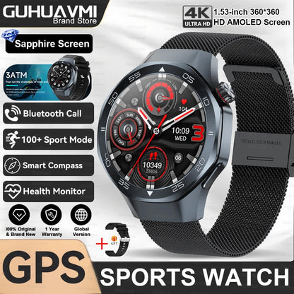 2026New Luxury Mens GPS Motion Smart Watch Military Wristwatch Waterproof Compass Altimeter Man Electron Sports Business Watches