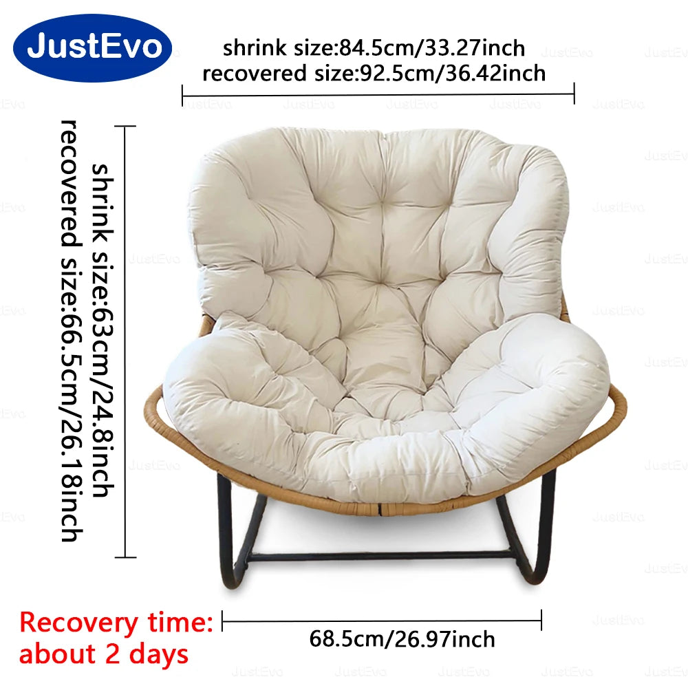 JustEvo Cloud-Like Comfortable Rocking Chair with Extra-Soft Pillow - Outdoor Rattan Garden Furniture for Reading and Relaxation, 4 Petal Support, Modern White Patio Chair.