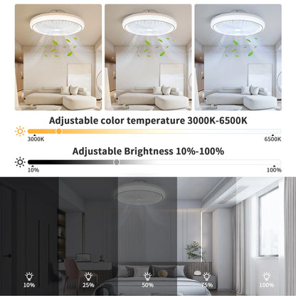 LED Bladeless Ceiling Fan Light Remote Control Dimmable Quiet Powerful Airflow for Living Room Bedroom Home Decor