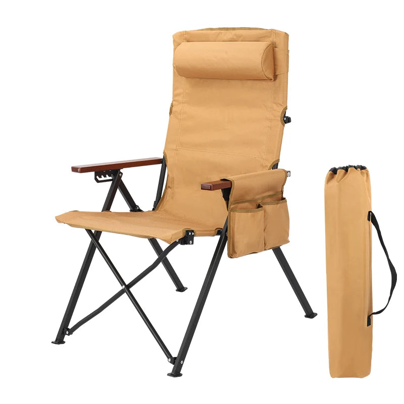 Adjustable 5-Position Folding Chair With Pillow & Armrests - Perfect For Outdoor Camping, Fishing, And Patio Relaxation
