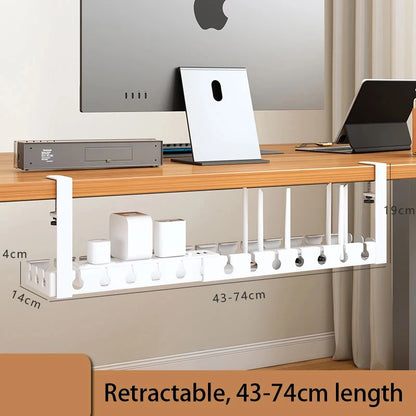 Under Desk Cable Management Tray,Extendable Sturdy Steel Under Desk Cord Hider Raceway,Power Strip Cord Holder Wire Management