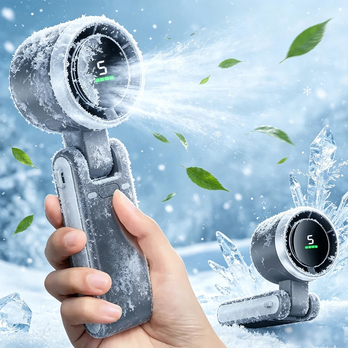 Handheld Folding Fan Type-C Charge Ports Portable Desktop 5level Wind Speed Adjustment Digital Display Electric Fan With Lanyard