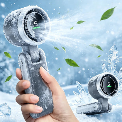 Handheld Folding Fan Type-C Charge Ports Portable Desktop 5level Wind Speed Adjustment Digital Display Electric Fan With Lanyard