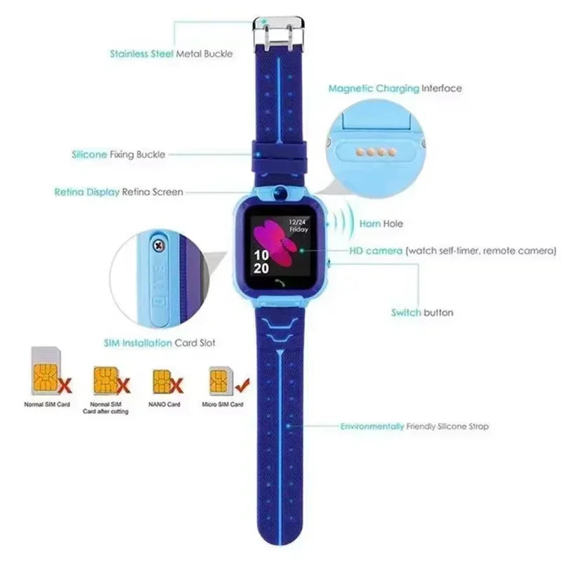 Lenovo 2027 New 5G Kids Smart Watch GPS Location Sim Card Call SOS Camera Waterproof Child Watch for Boys Girls Present Gift