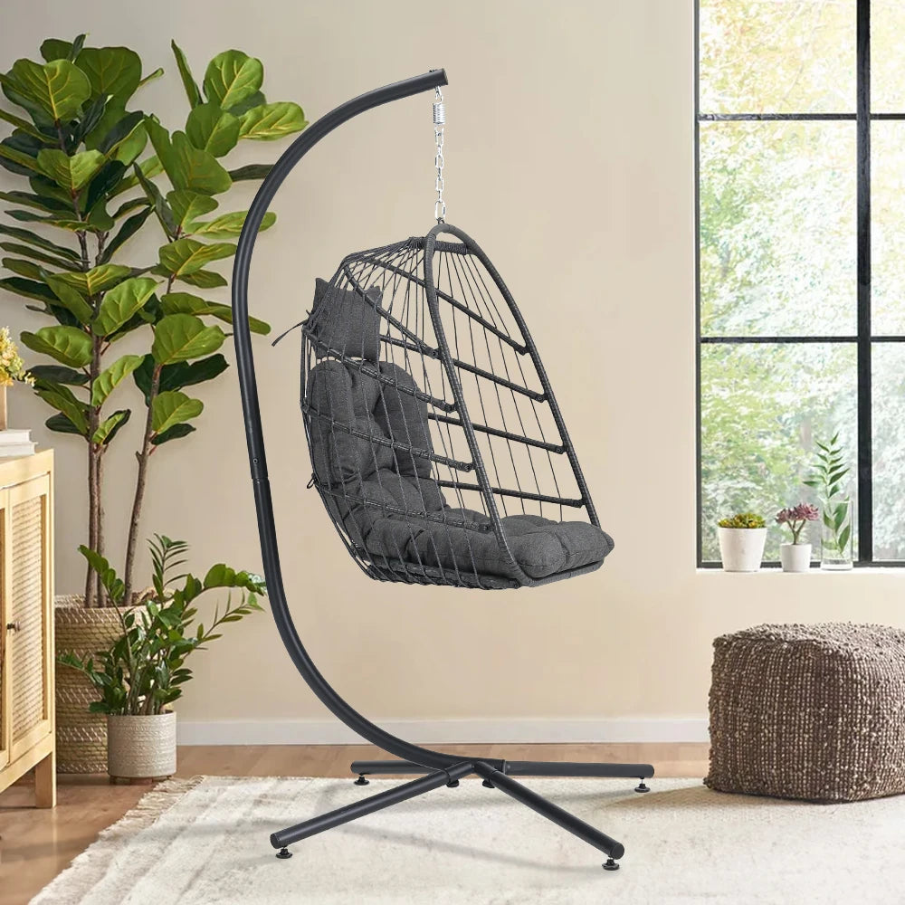 Woven hanging chair with stand and cushions hanging swing egg chair indoor outdoor patio garden leisure chair