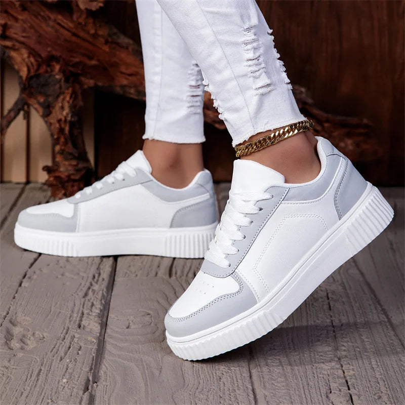 ZERJER Unisex Sneakers, New Arrival Large Size Classic Retro Men's Sports Skate Shoes, White Thick-Soled Tennis Shoes, Solid Col