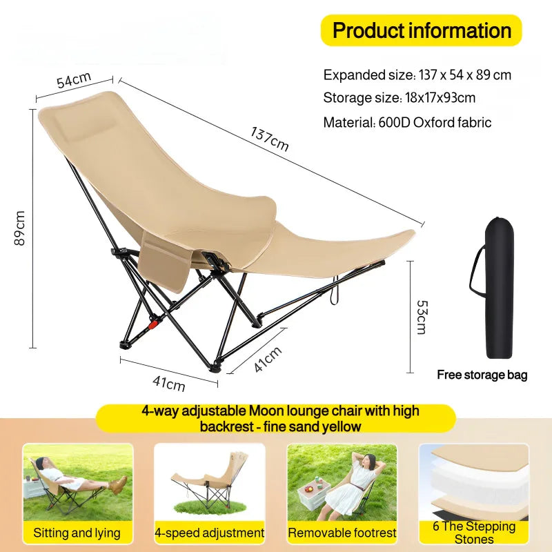 Outdoor Adjustable Folding Chair Portable Camping Chair Lying Or Sitting Balcony Chair With Footrest