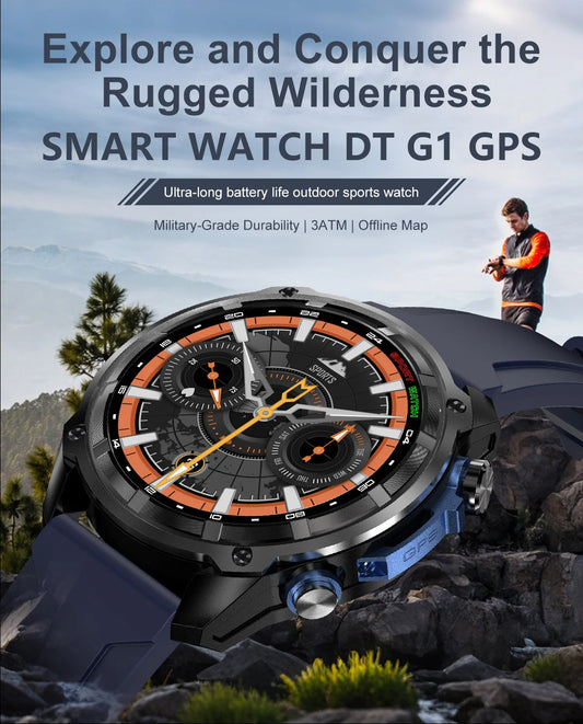 2026 Men GPS New Offline Map Smart Watch 10ATM Waterproof 4GB Route Navigation Clock 1000mAh Battery Outdoors Military Watches