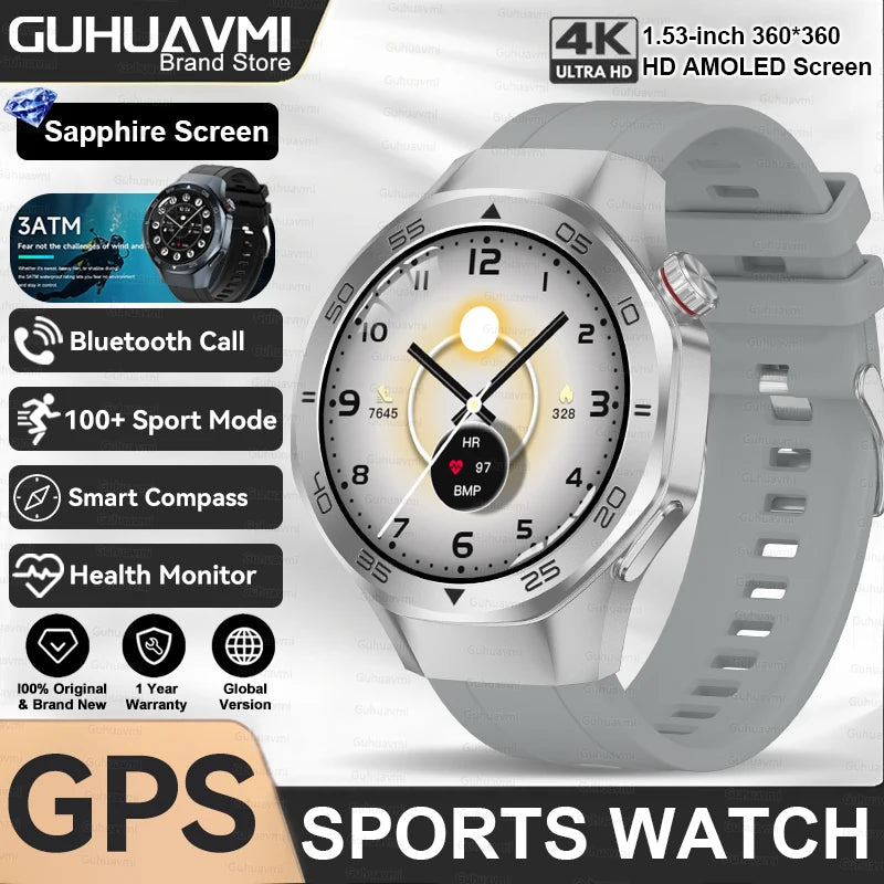 2026New Luxury Mens GPS Motion Smart Watch Military Wristwatch Waterproof Compass Altimeter Man Electron Sports Business Watches