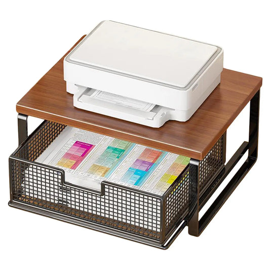 Double-Tier Printer Stand with Storage Space Saving Office Organizer Desk Printer Shelf for Home School Kitchen Counter
