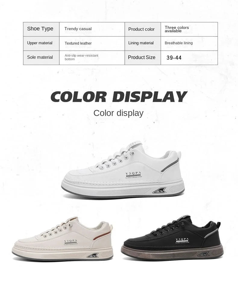 Men's White Platform Sneakers 2026 Autumn Breathable PU Thick Sole Casual Daily Streetwear Korean Style Footwear