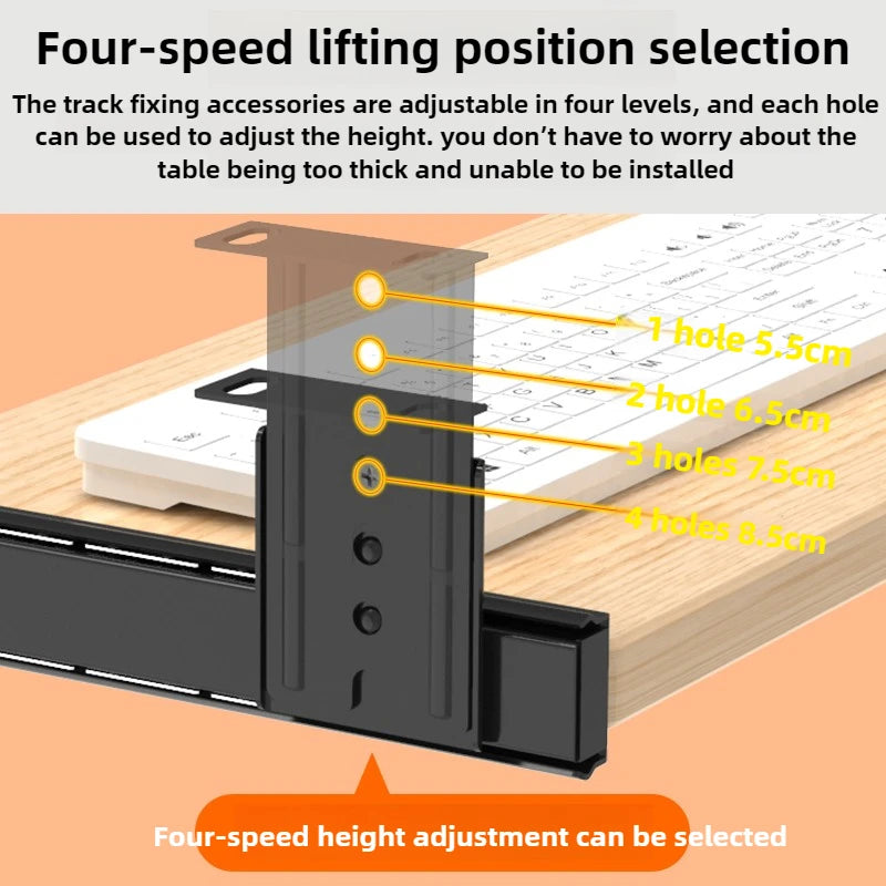 Under Desk Keyboard Tray Slide Rail Drawer with Height Adjustable Table Accessories Retractable Mouse Stand for PC Workstation