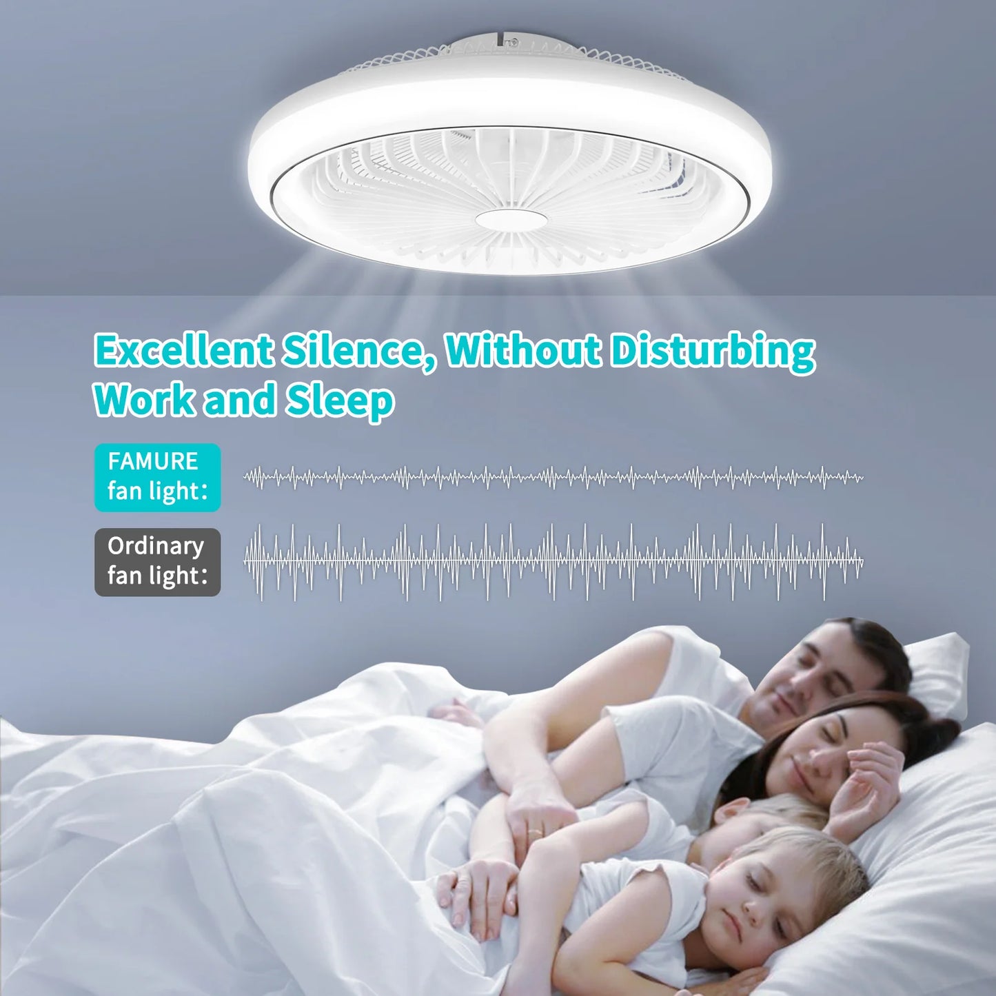 LED Bladeless Ceiling Fan Light Remote Control Dimmable Quiet Powerful Airflow for Living Room Bedroom Home Decor