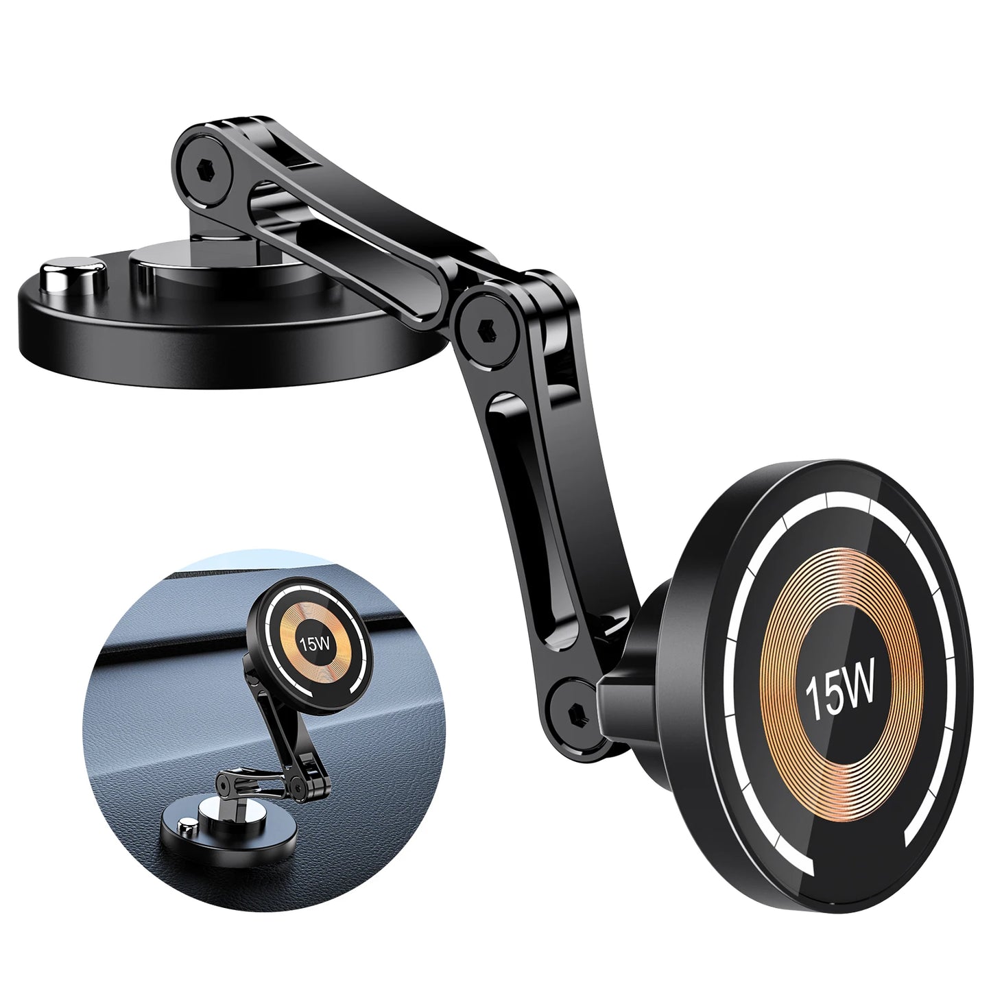 Magnetic Car Phone Holder Wireless Charger Rotation Holder Fast Charging for iPhone 16/15/14/13 Samsung Magsafe Car Phone Stand