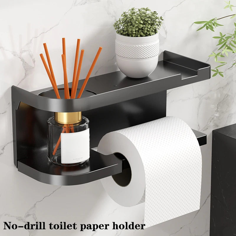 Self Adhesive Toilet Paper Holder Wall Mounted Kitchen Towel Rack Storage Organizer Bathroom Accessories No Drill Wall Storage