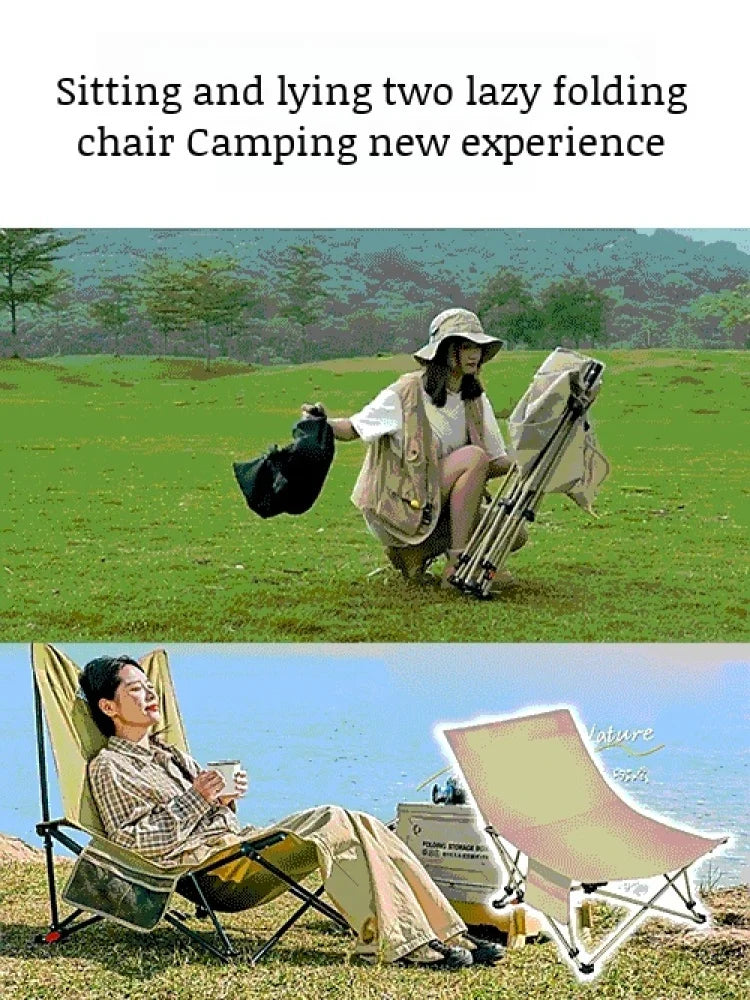 Outdoor Portable Folding Chair Camping Outing Lightweight Adjustable Recliner Fishing Leisure Chair Lunch Break Back Moon Chair