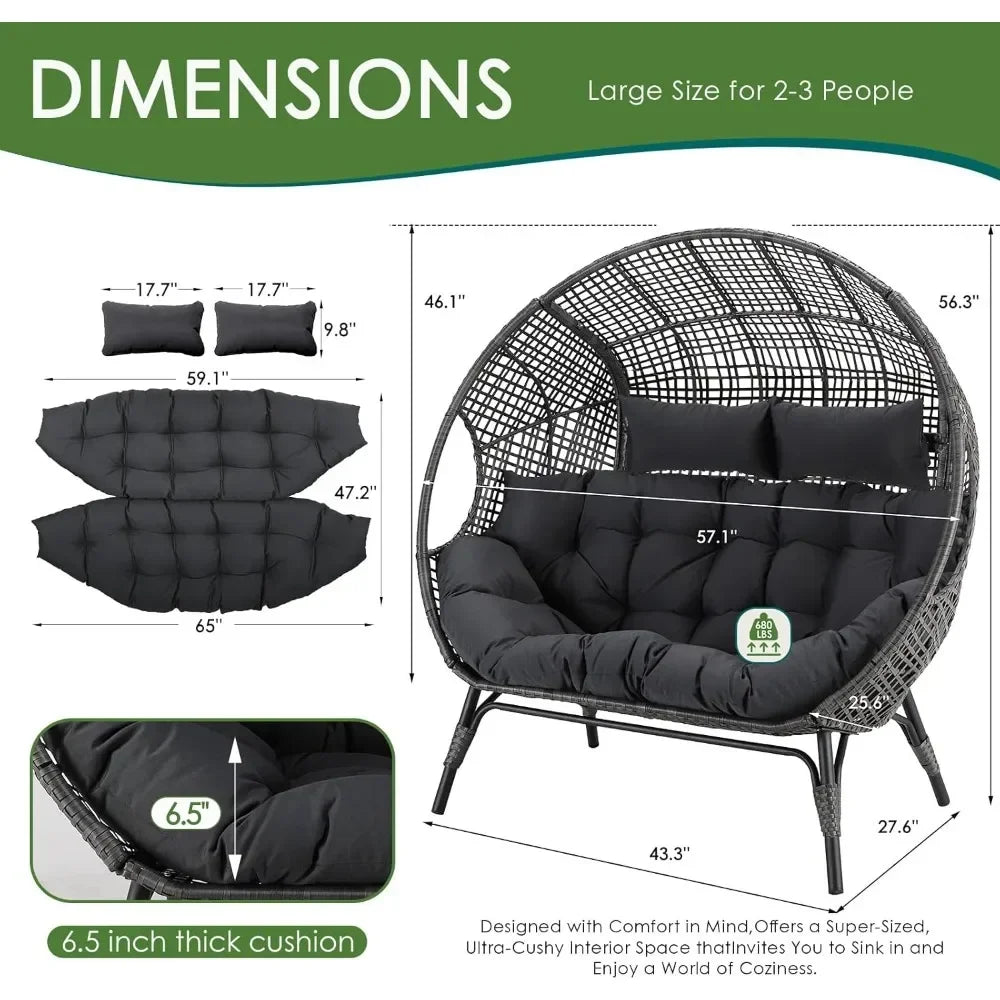 For Double Egg Chair Indoor Outdoor Stationary Oversized Thicken Padded Cushions,2 Person Egg Loveseat Chair,for Patio Balcony