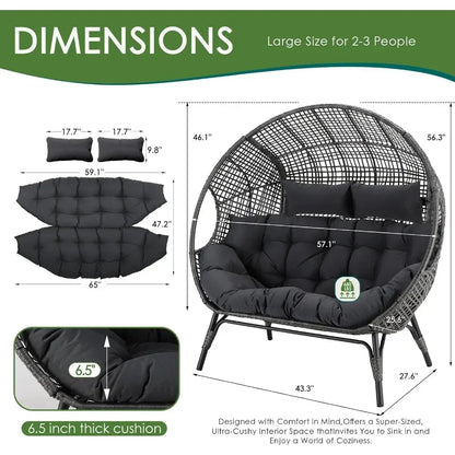 For Double Egg Chair Indoor Outdoor Stationary Oversized Thicken Padded Cushions,2 Person Egg Loveseat Chair,for Patio Balcony