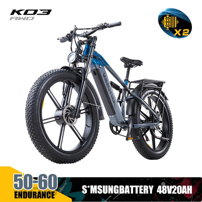 KIMDYMA K03 3000W Dual Motor Electric Bike for Adults, 48V Lithium Battery 26" Fat Tyre All-Terrain E-bike with Hydraulic Brakes