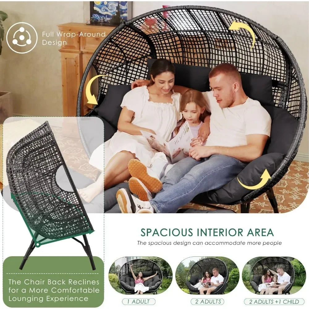 For Double Egg Chair Indoor Outdoor Stationary Oversized Thicken Padded Cushions,2 Person Egg Loveseat Chair,for Patio Balcony