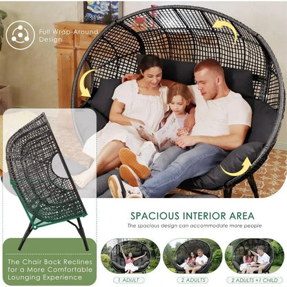 For Double Egg Chair Indoor Outdoor Stationary Oversized Thicken Padded Cushions,2 Person Egg Loveseat Chair,for Patio Balcony