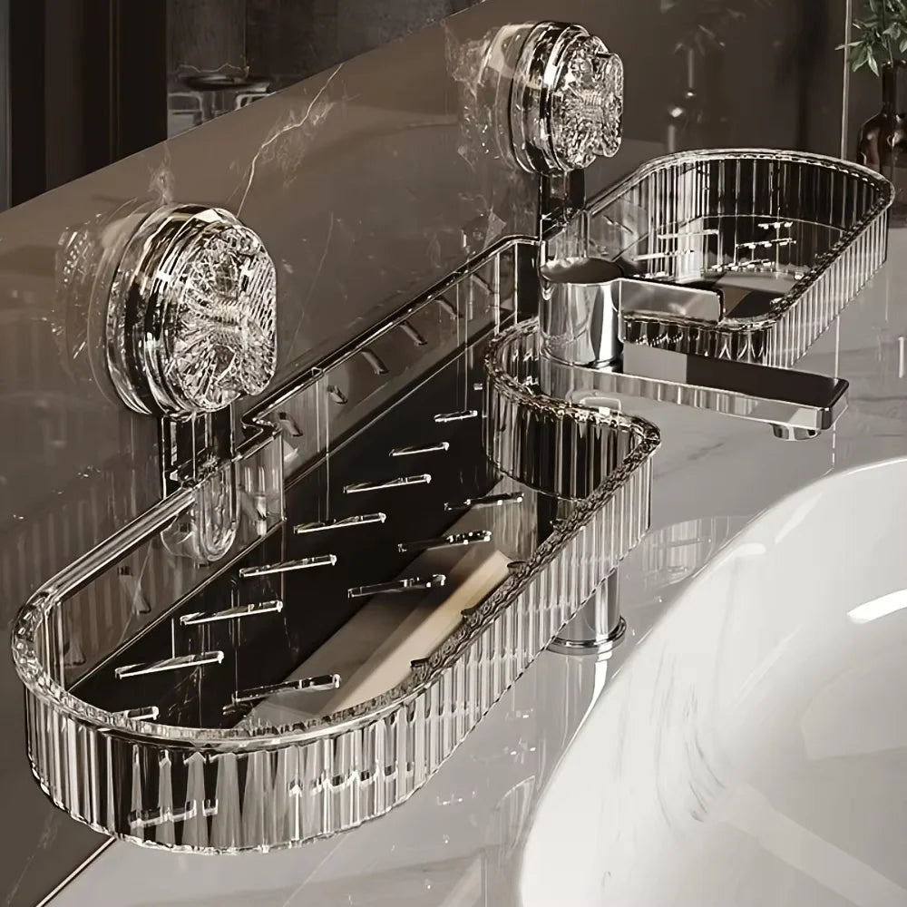 1-Piece Suction Cup Washbasin Storage Rack for Bathroom, Toilet, Mirror Front, Faucet, High Aesthetic Value, No-Drill Wall-Mounted, Universal, Available in Two Colors